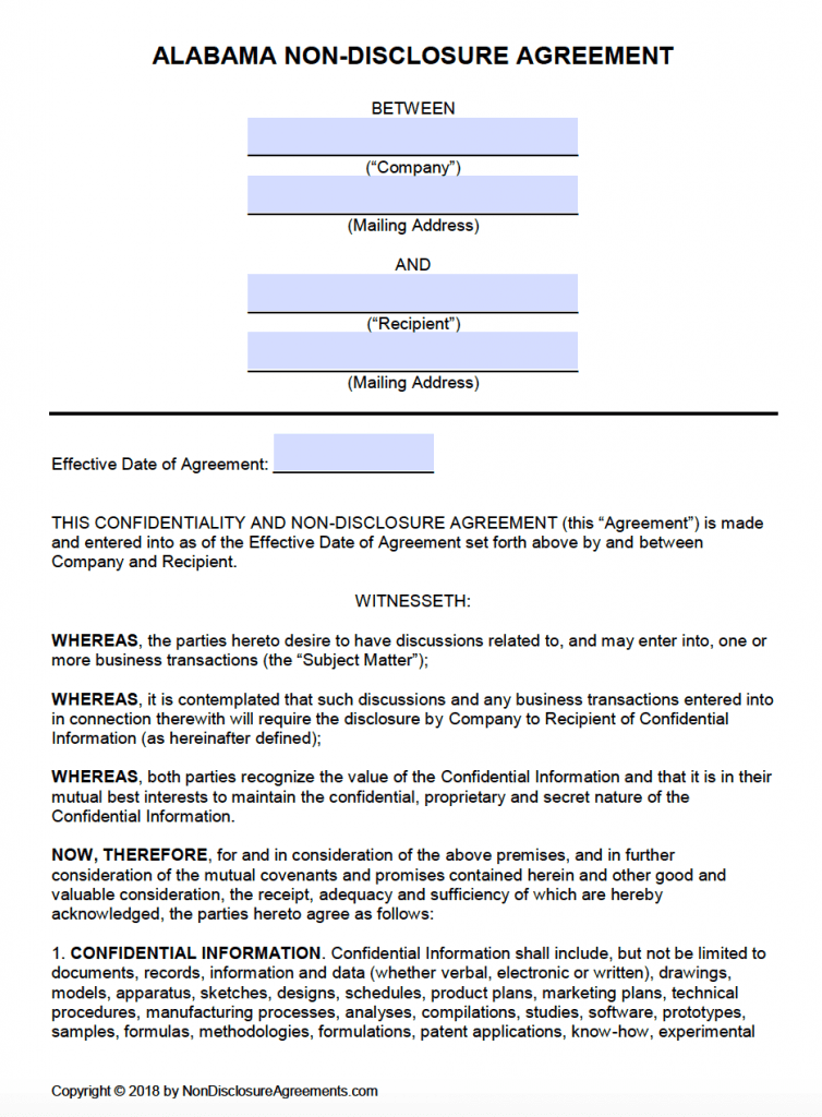 Free Alabama Non-Disclosure Agreement (NDA) Template | PDF | Word