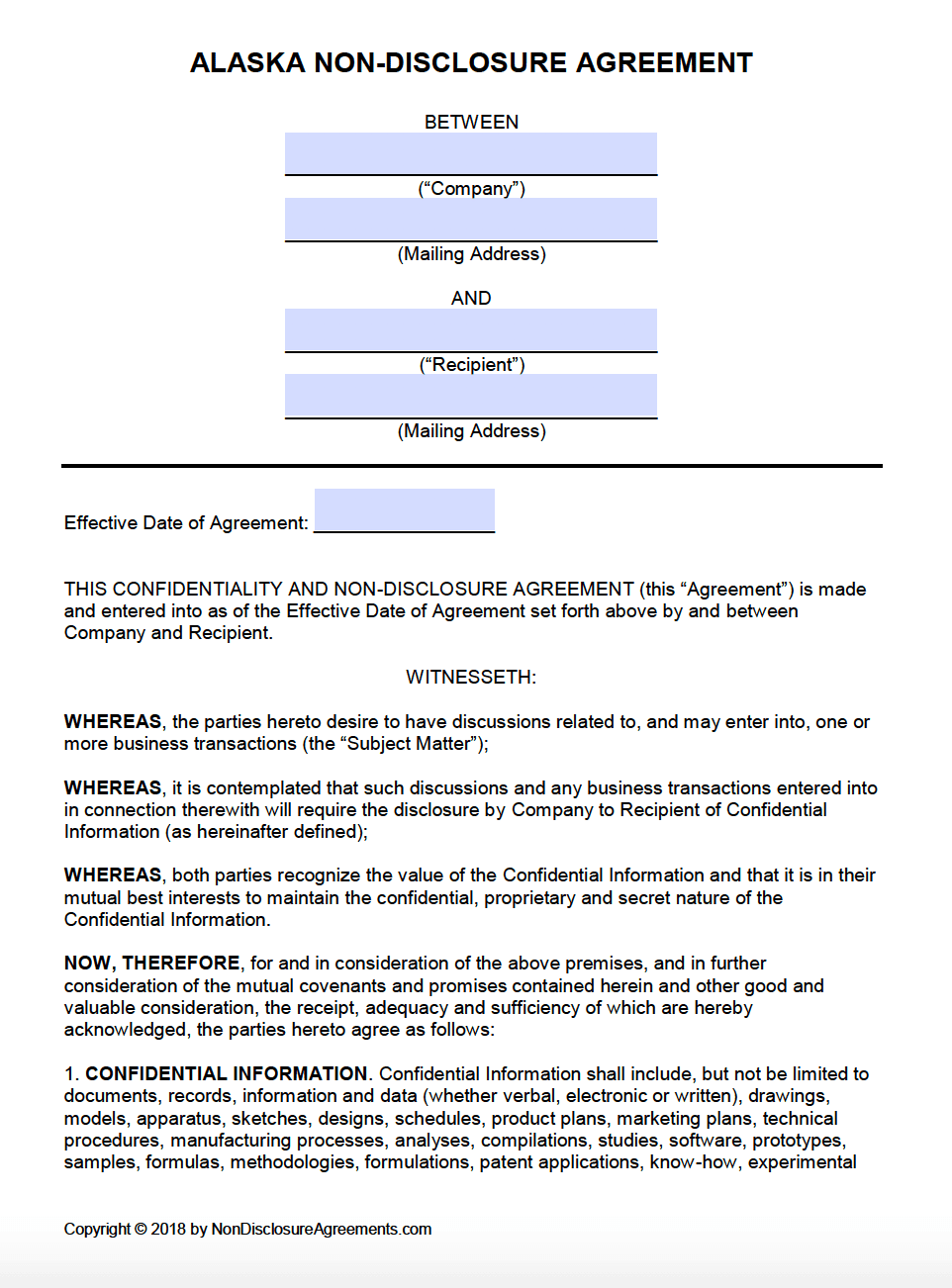 Alaska Non Disclosure Agreement NDA Template