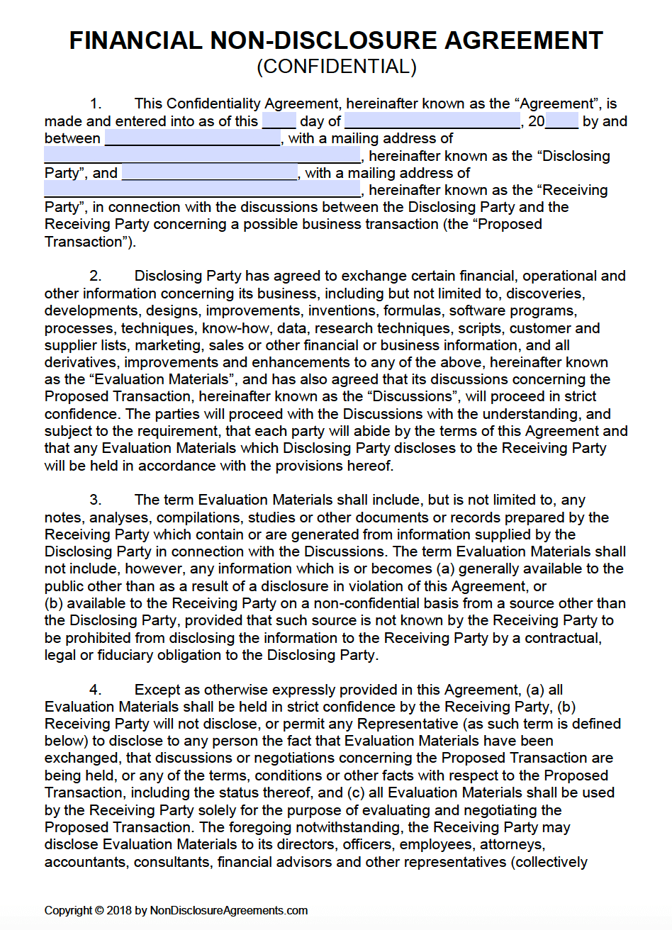 Agreement Template Financial Agreement Format