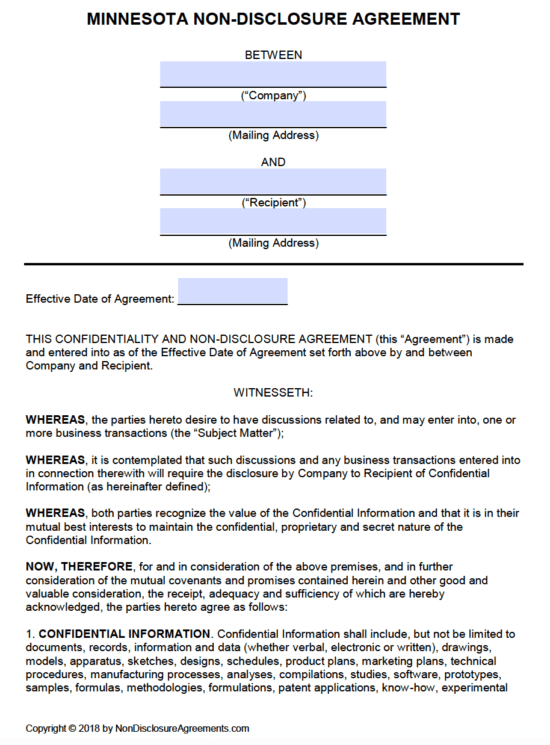 Free Minnesota Non-disclosure Agreement (nda) Template 