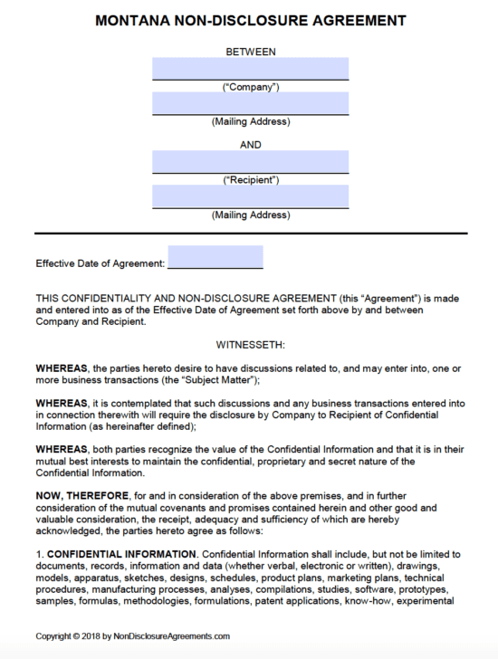 Free Montana Non-Disclosure Agreement (NDA) Template | PDF | Word