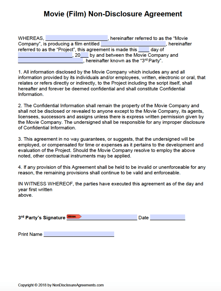Film Non Disclosure Agreement Template