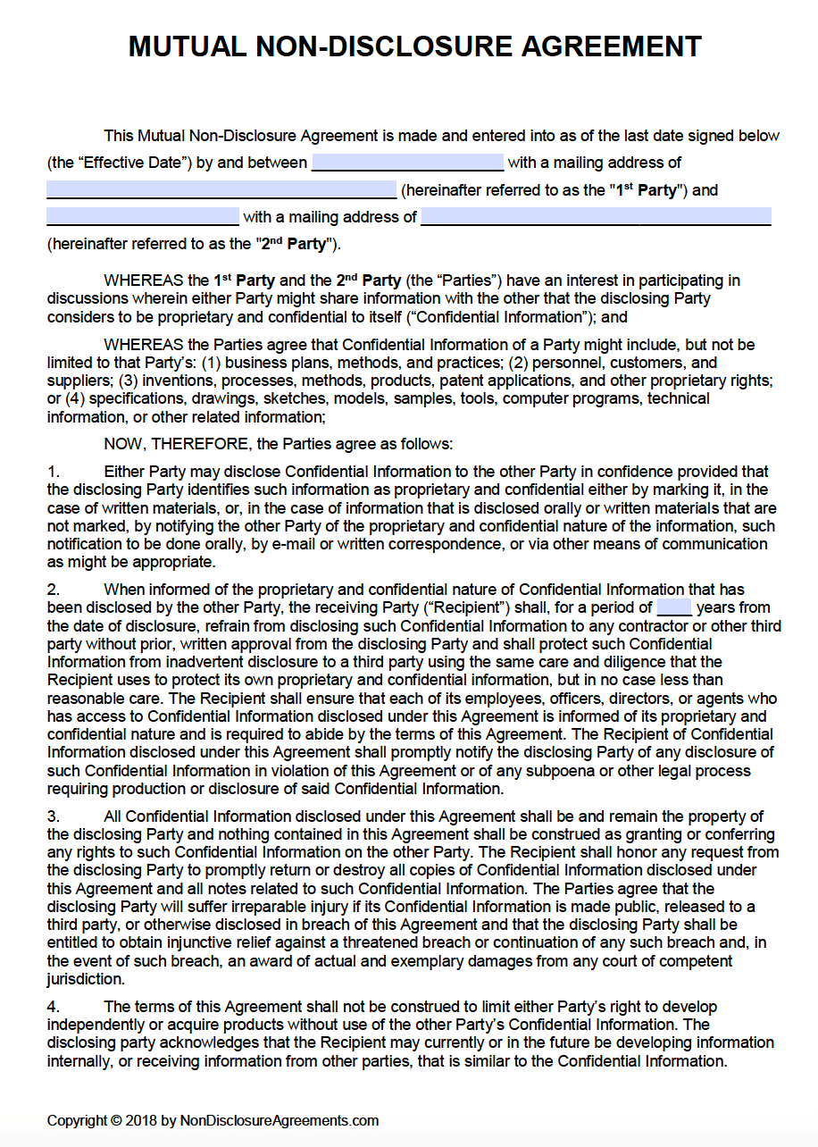 Free Mutual Non-Disclosure Agreement (NDA) Template | PDF | Word