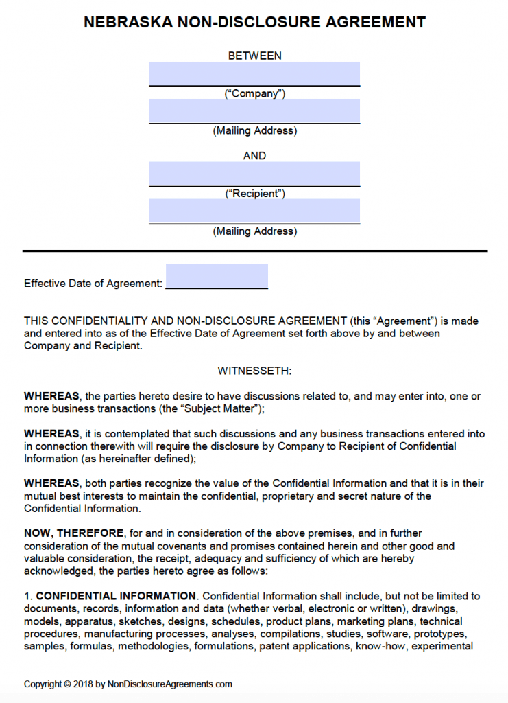 Free Nebraska Non-Disclosure Agreement (NDA) Template | PDF | Word