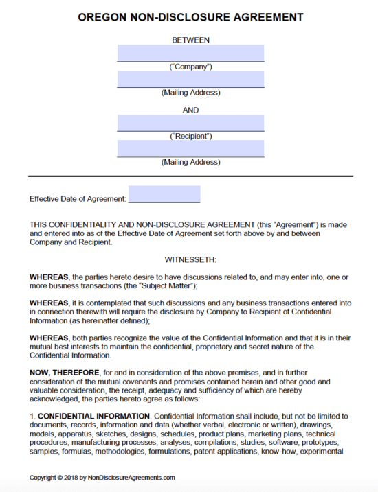 Free Oregon Non-Disclosure Agreement (NDA) Template | PDF | Word