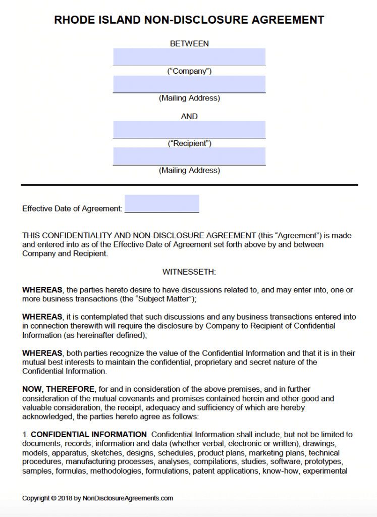 Free Rhode Island Non-Disclosure Agreement (NDA) Template | PDF | Word Free Rhode Island Non-Disclosure Agreement (NDA) Template | PDF | Word