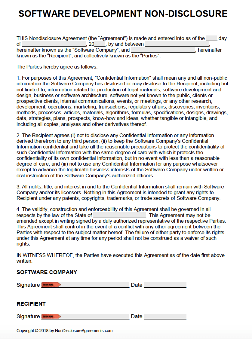 Free Software Development Non Disclosure Agreement (NDA) Template PDF