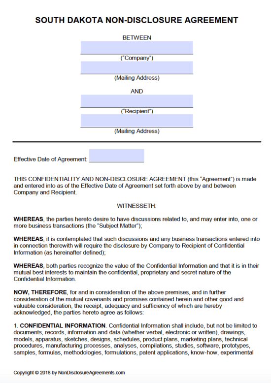 Free South Dakota Non-Disclosure Agreement (NDA) Template | PDF | Word